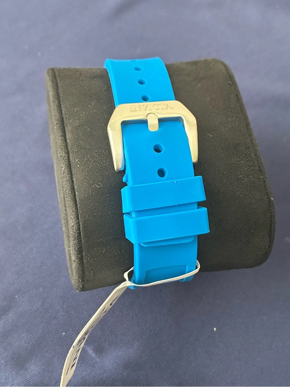 Invicta White Case Watch with Bright Blue Strap and Yellow Crown